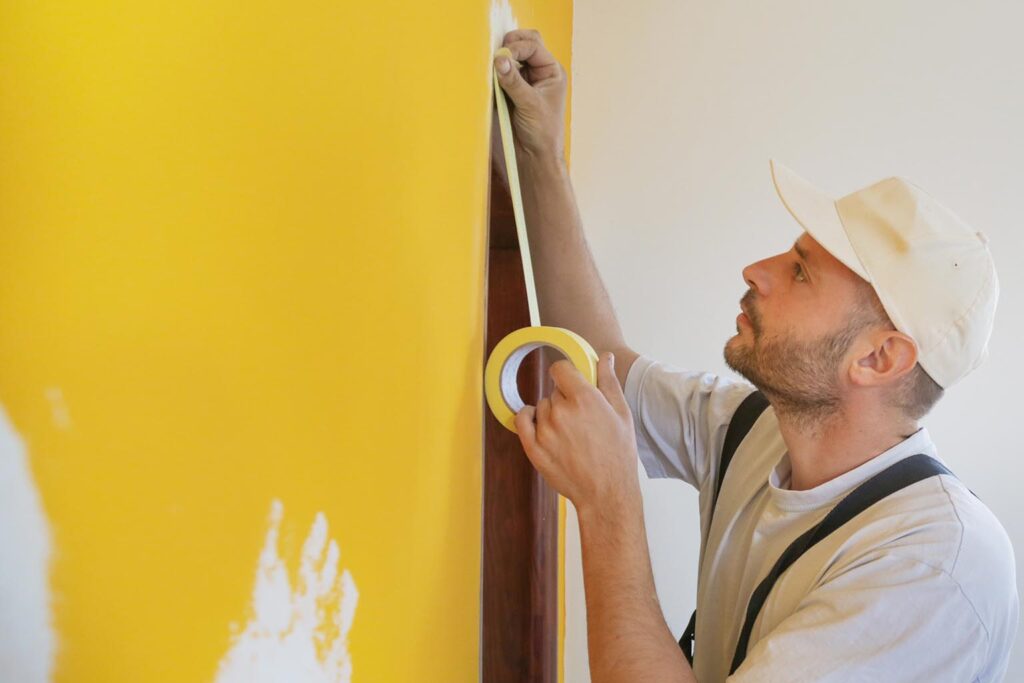 Мъж подготвя стените за боядисване на апартамент управляван от Trust Properties.